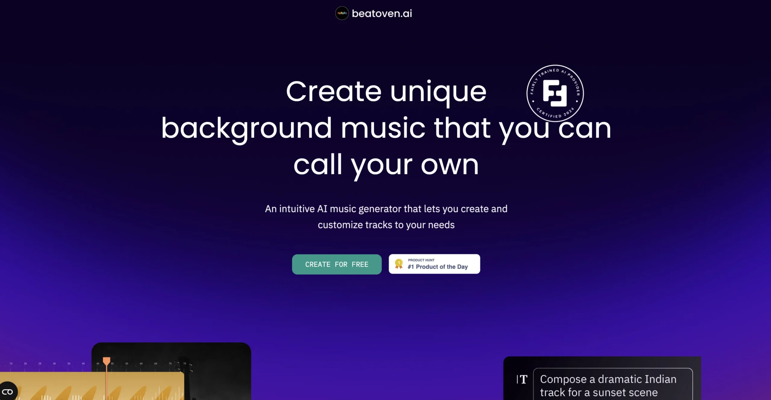 Interfaz de Beatoven AI creando una pista personalizada