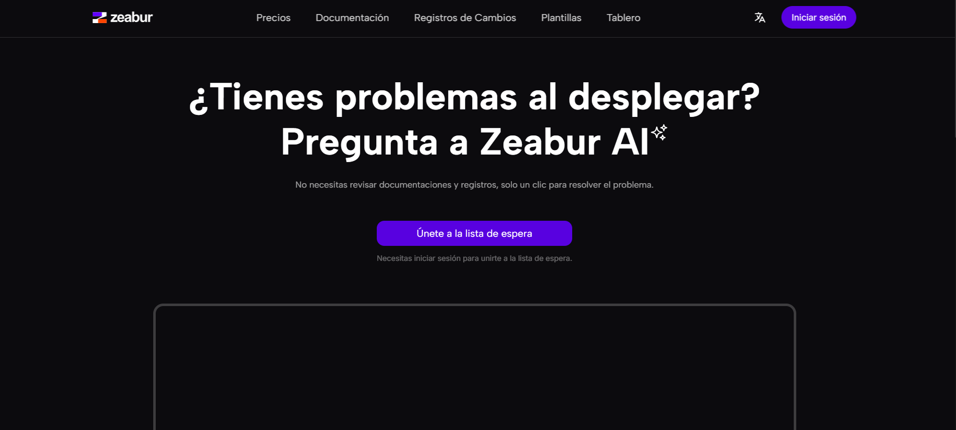 Interfaz de Zeabur AI mostrando solución de errores de despliegue con un clic