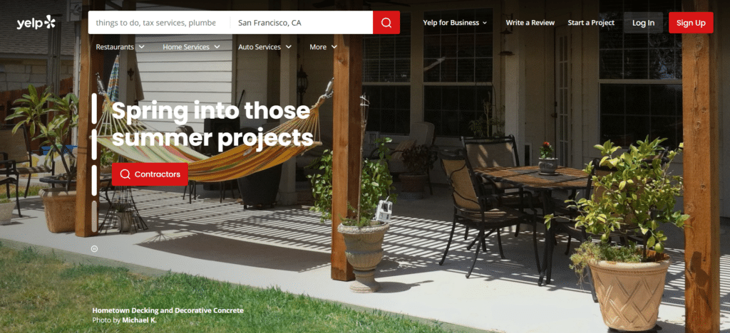 Interfaz de Yelp Assistant mostrando opciones de servicios locales