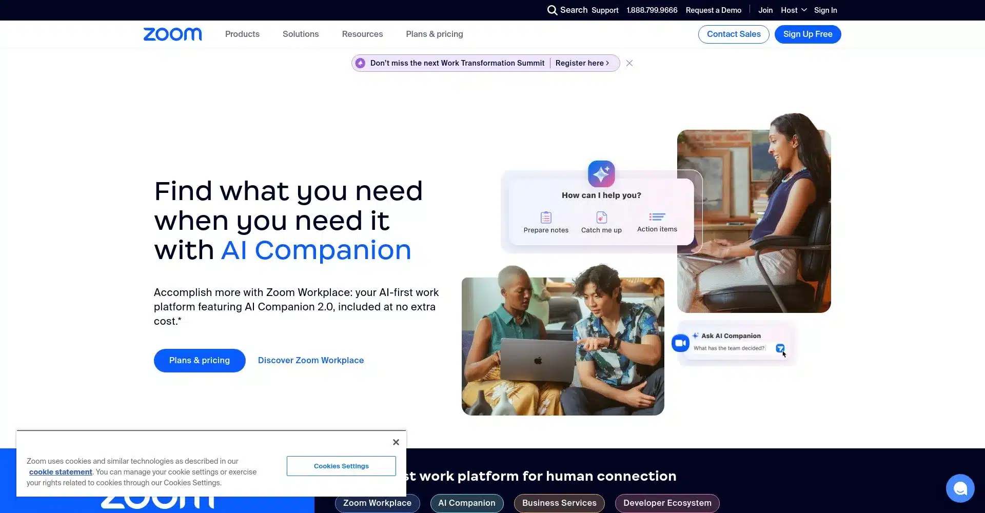 Página web de Zoom mostrando su AI Companion