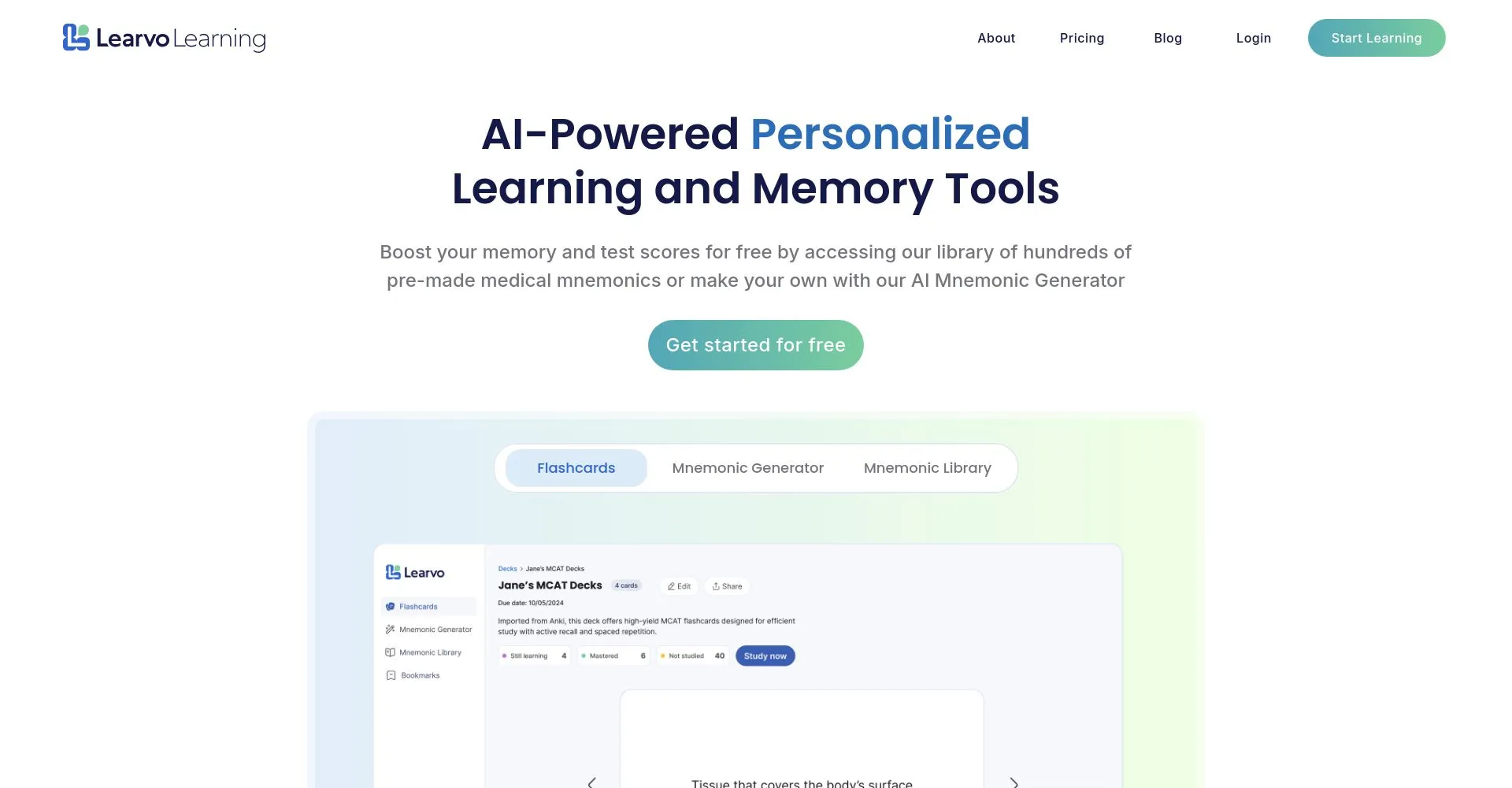 Captura de pantalla de la página de inicio de Learvo Learning