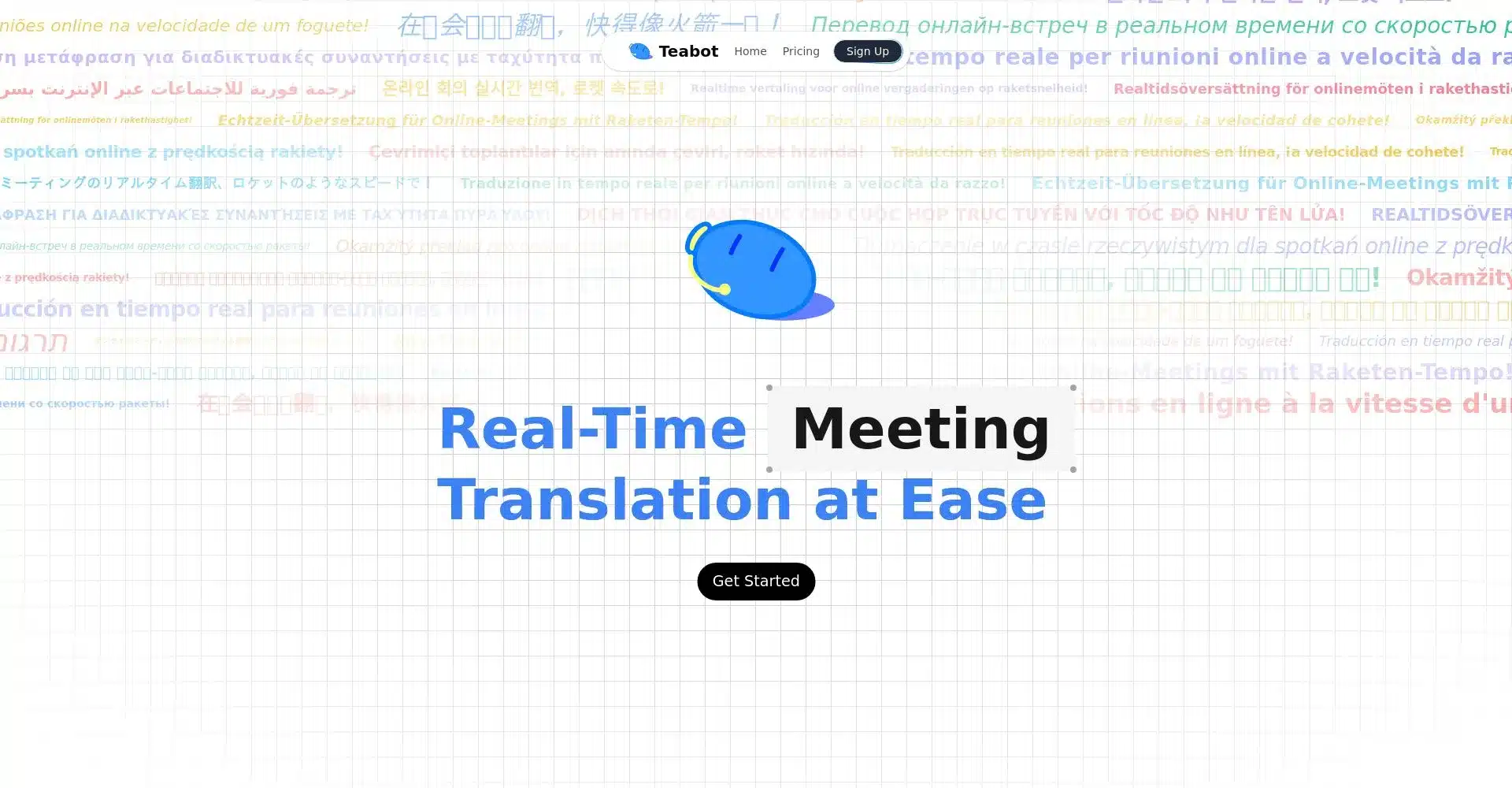 Pantalla de inicio de Teabot con traducción en tiempo real