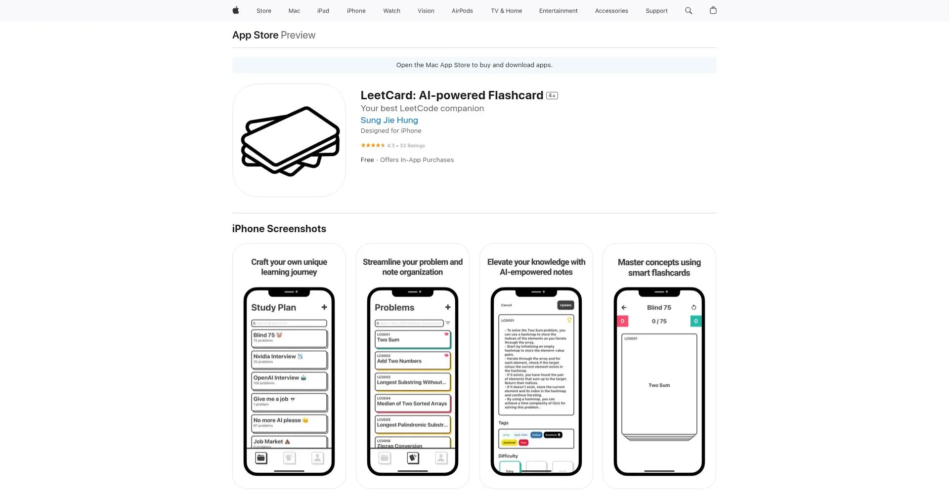 Pantalla de inicio de LeetCard con tarjetas de estudio organizadas