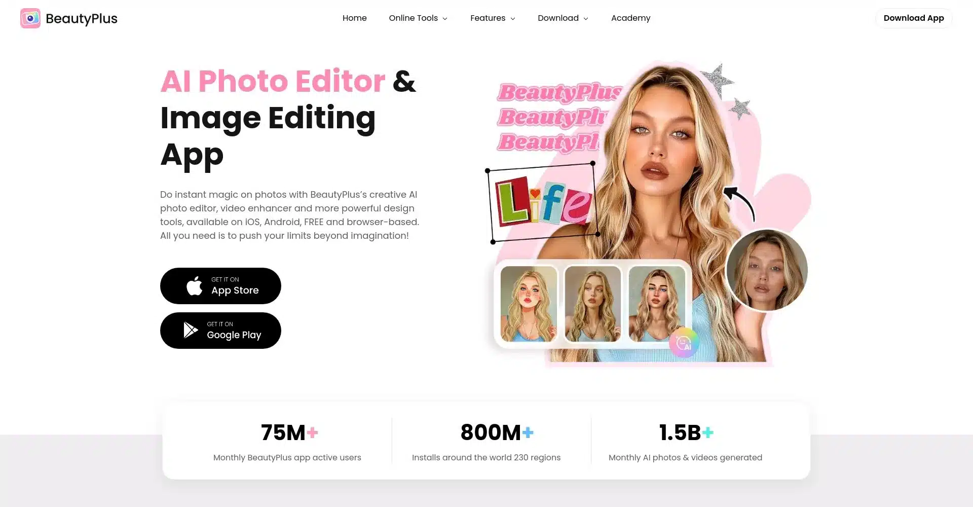 Captura de pantalla del editor de fotos AI BeautyPlus