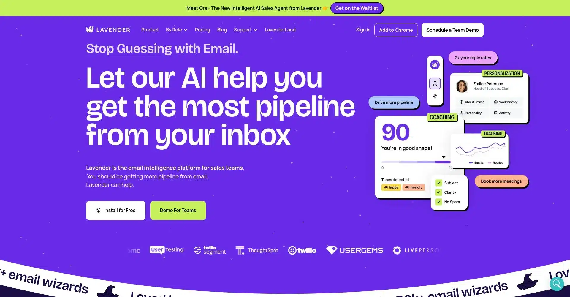 PƔgina principal de Lavender, plataforma de inteligencia de correos