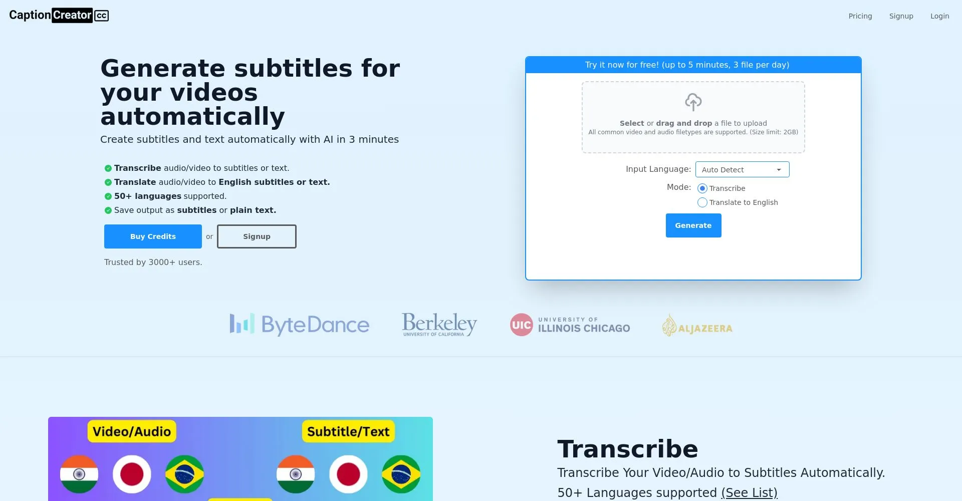 Interfaz de usuario para generación automática de subtítulos con AI
