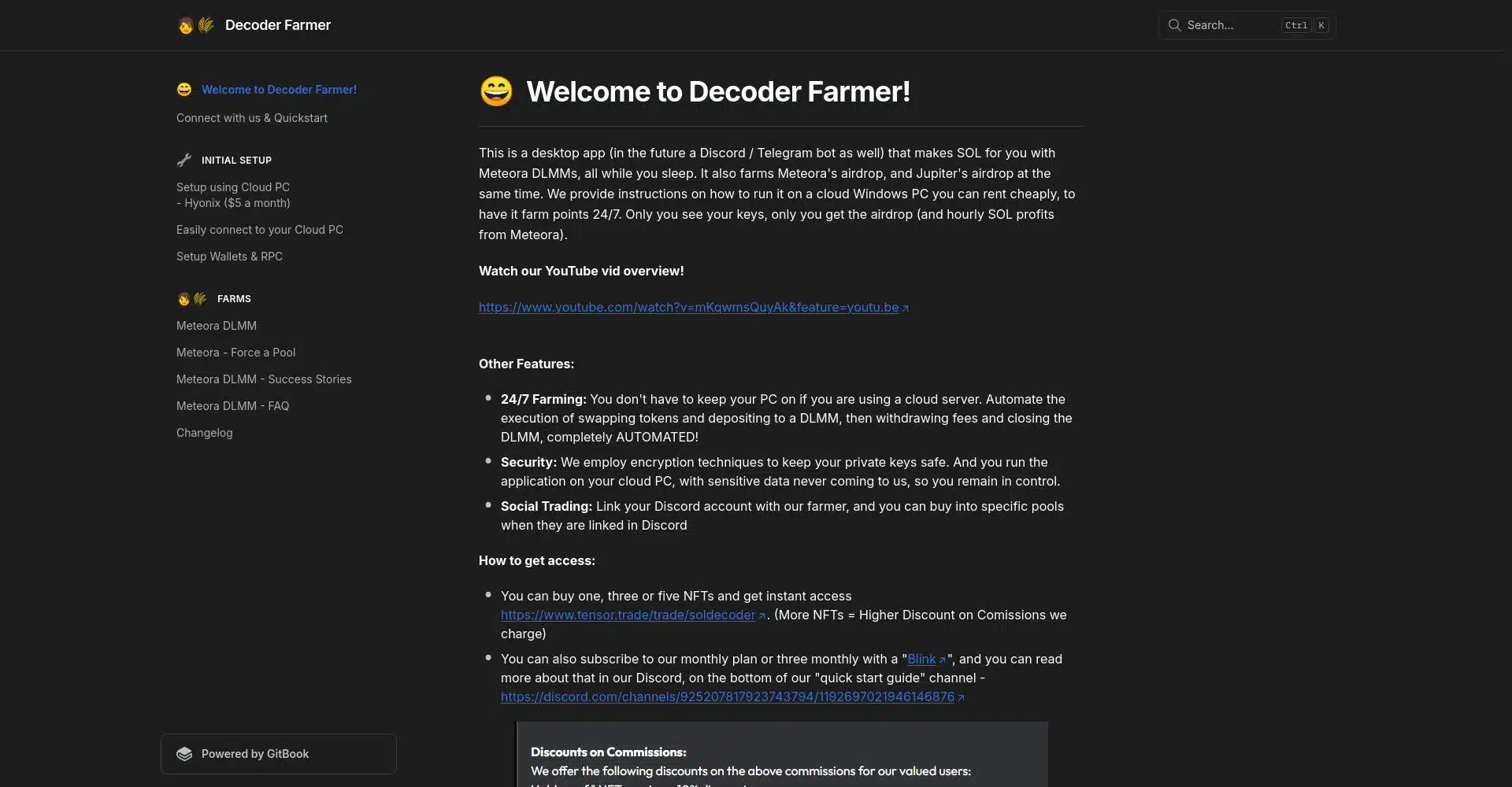 Página de bienvenida de Decoder Farmer