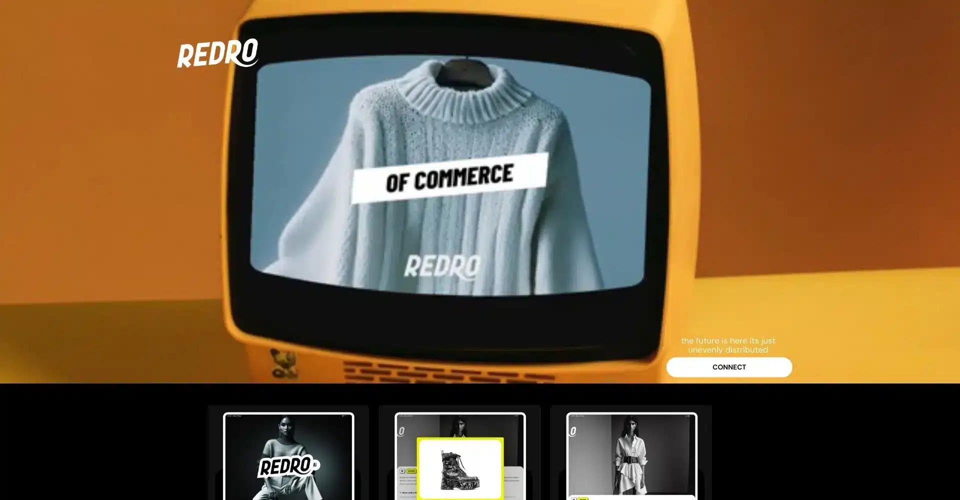 SuƩter blanco en pantalla retro con logo de Redro