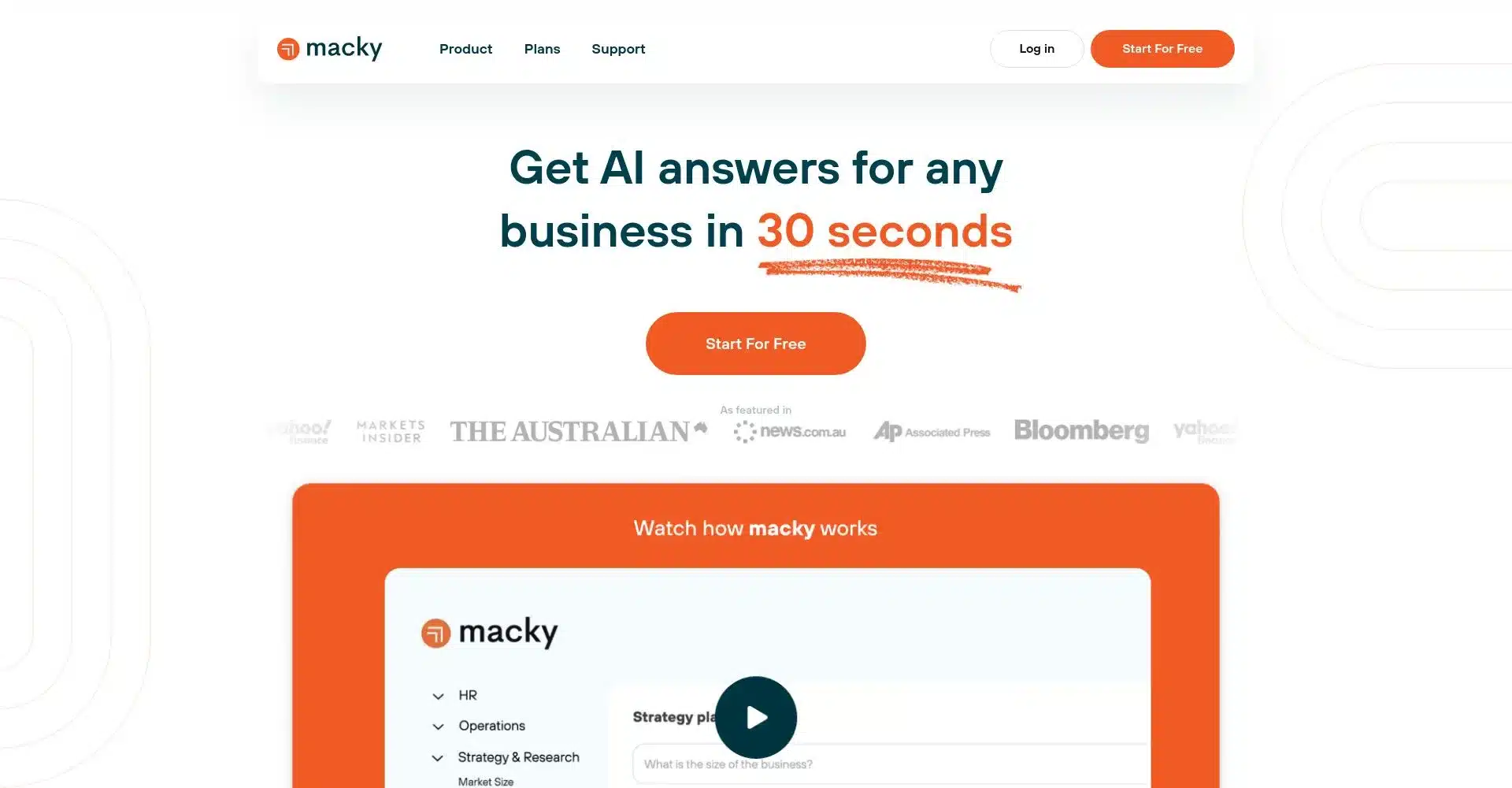 Página de inicio de mcky con opciones para empezar gratis