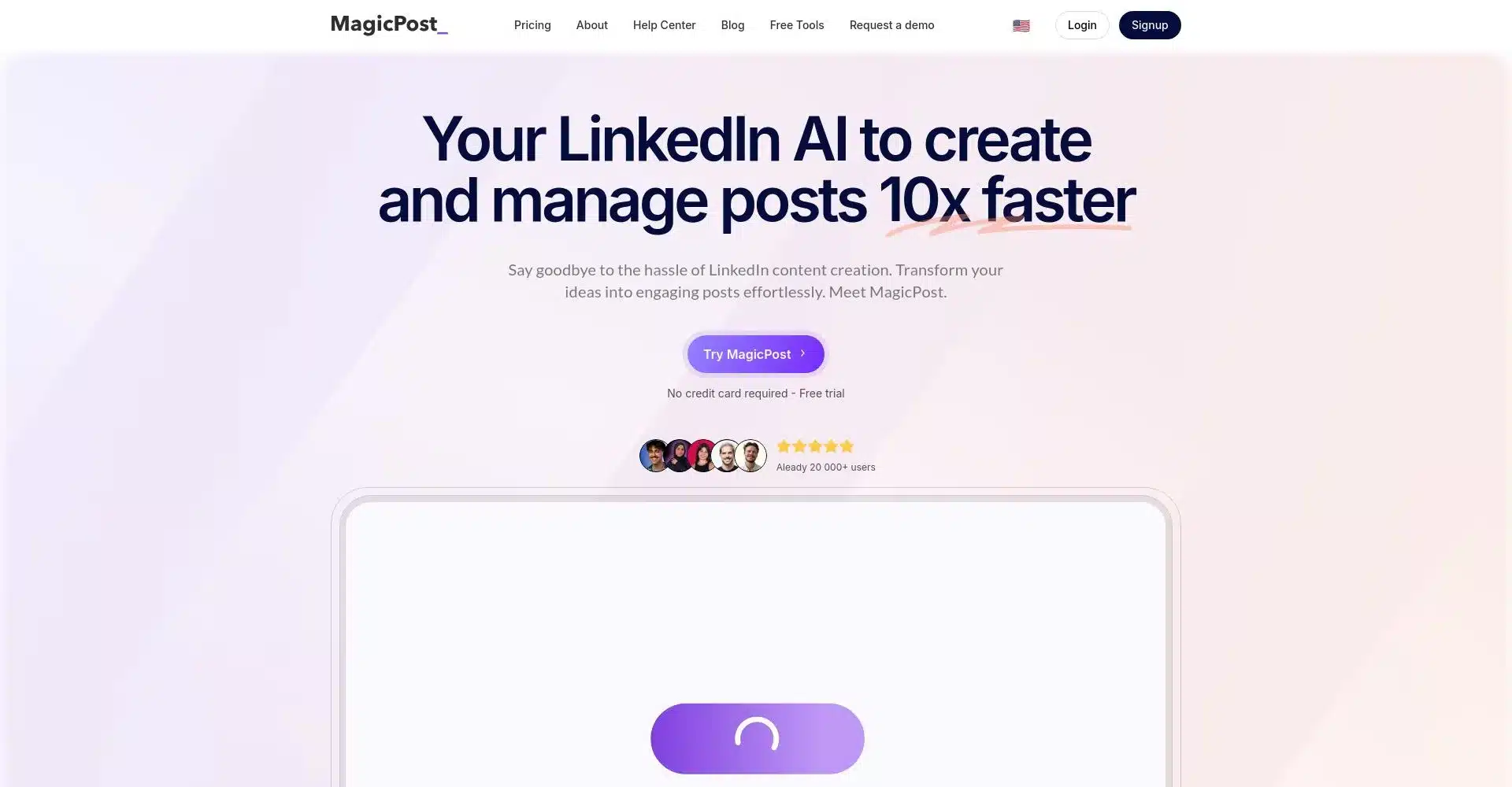 Interfaz de MagicPost para crear publicaciones en LinkedIn