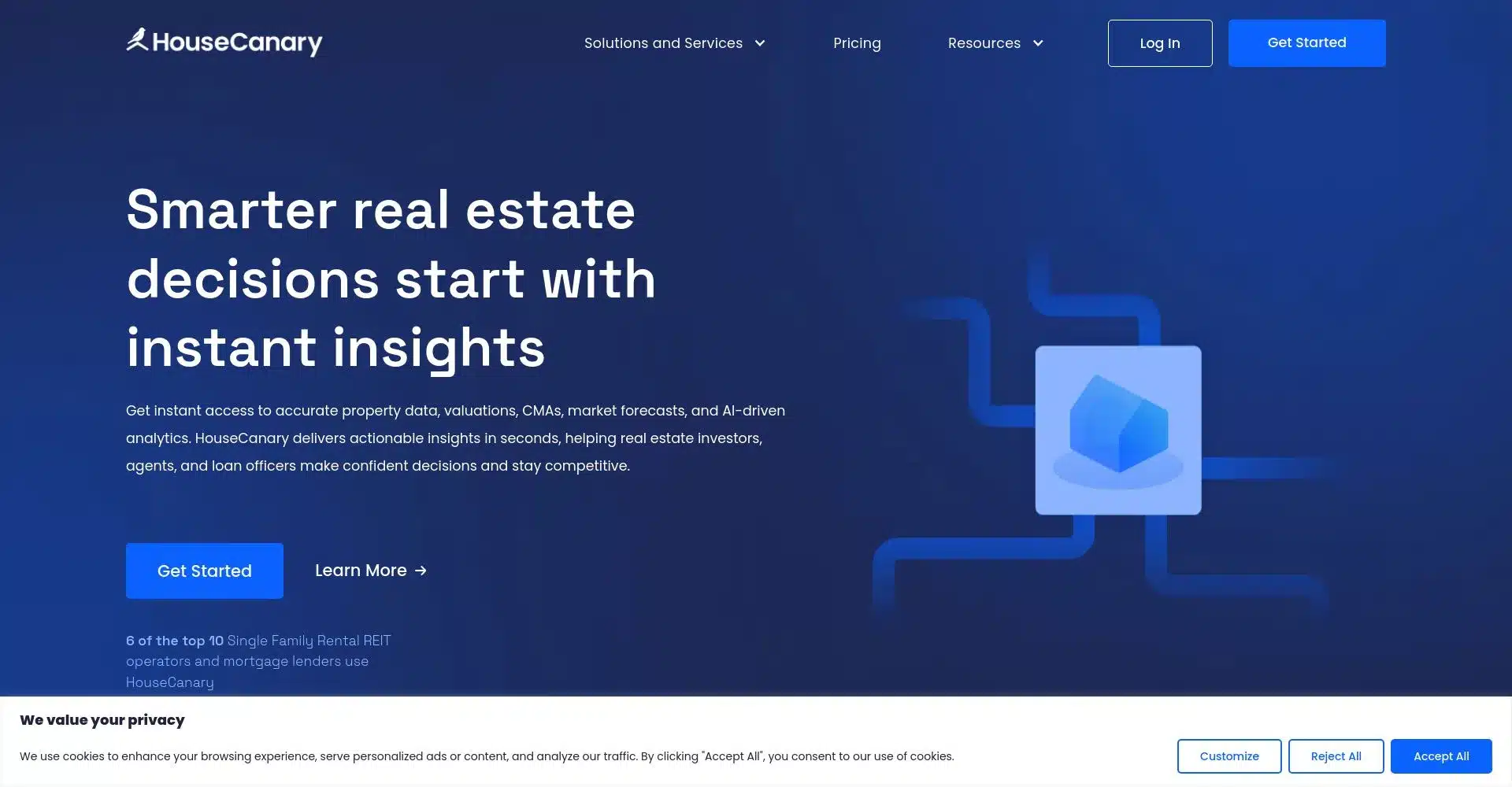 Captura de pantalla del sitio web de HouseCanary