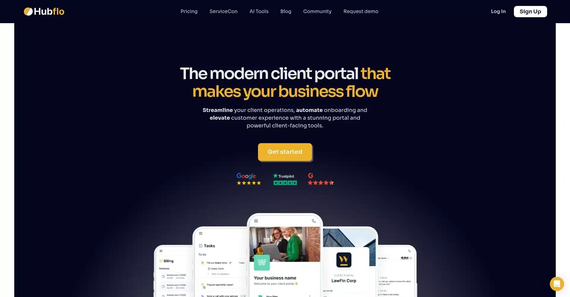 Captura de pantalla de portal moderno de cliente de Hubflo