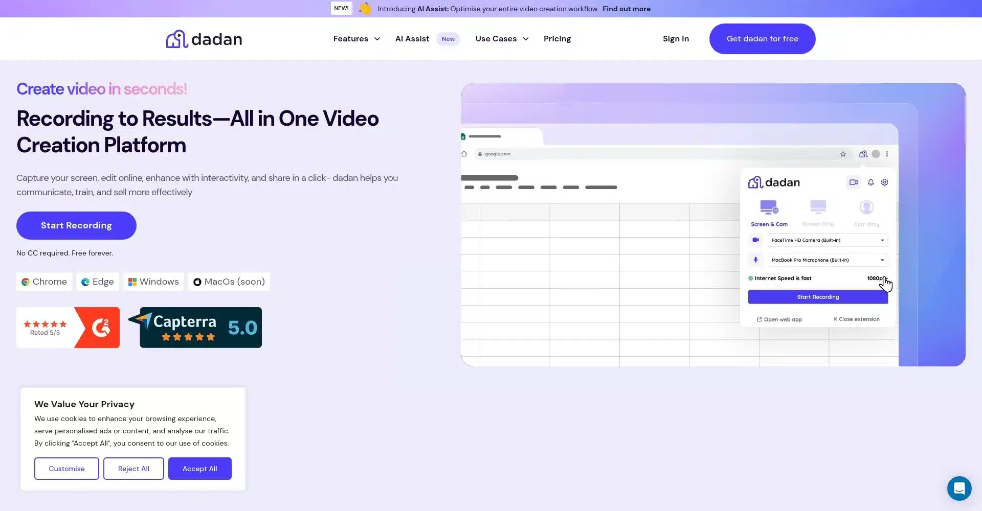 Captura de pantalla de la plataforma dadan para creación de videos