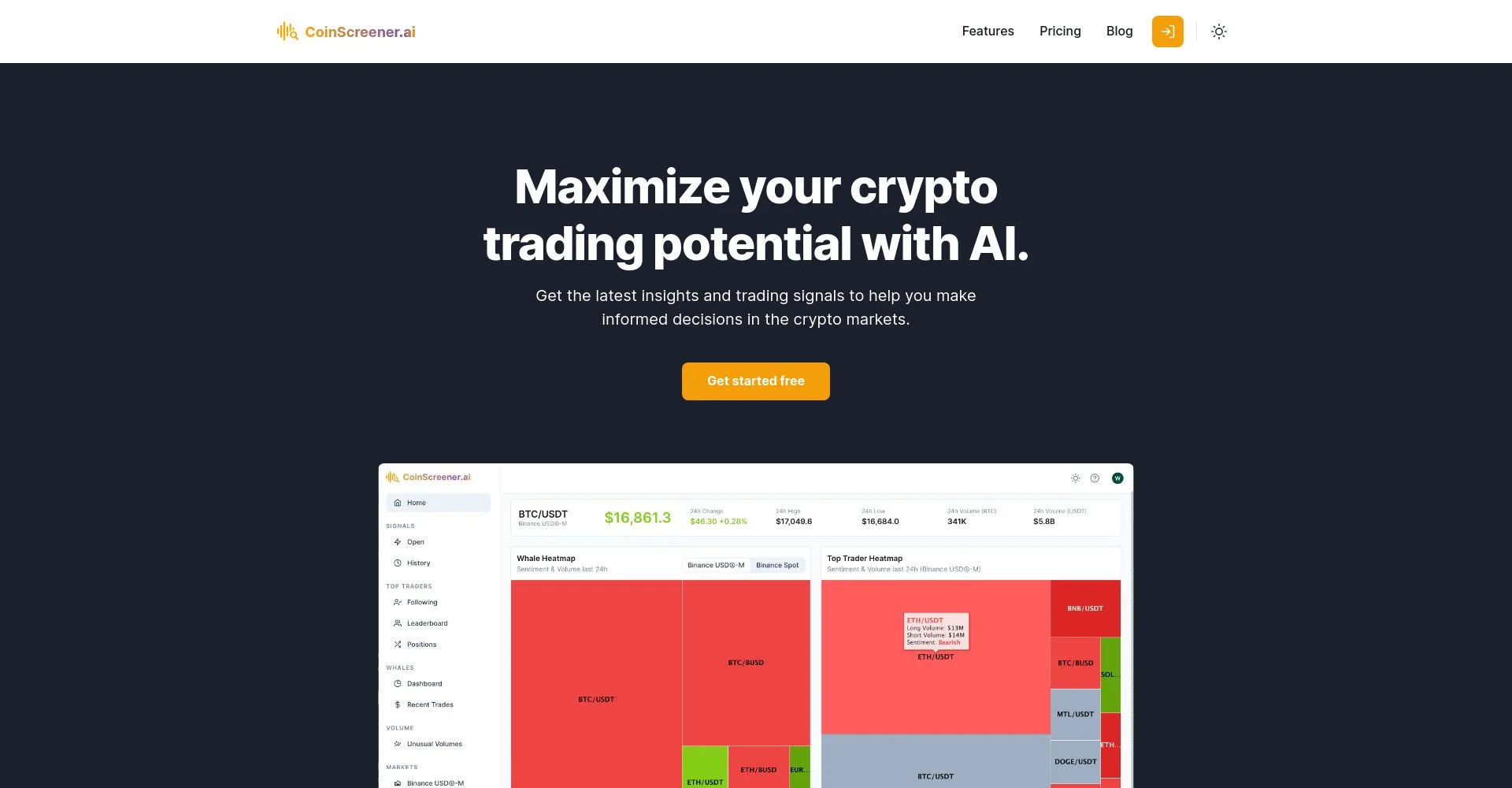 Captura de pantalla de CoinScreener.ai