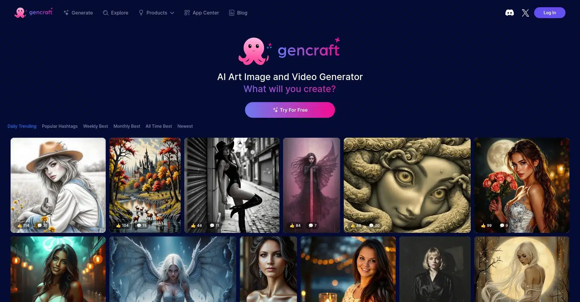 Captura de pantalla de la página principal del sitio web de Gencraft