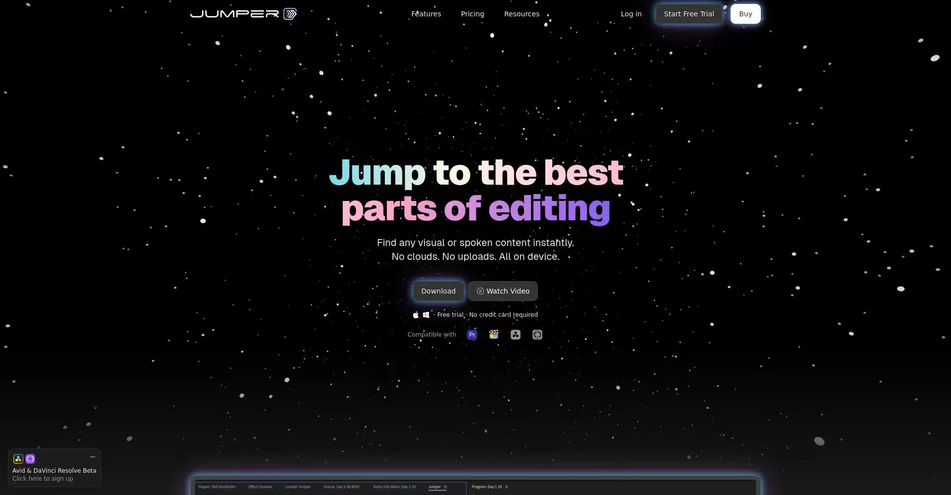 Página principal de Jumper con fondo estrellado y texto colorido