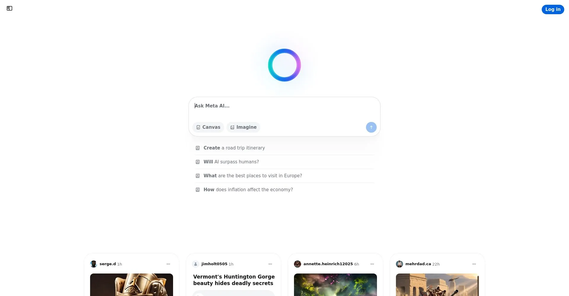 Pantalla de inicio de Meta AI con opciones de búsqueda