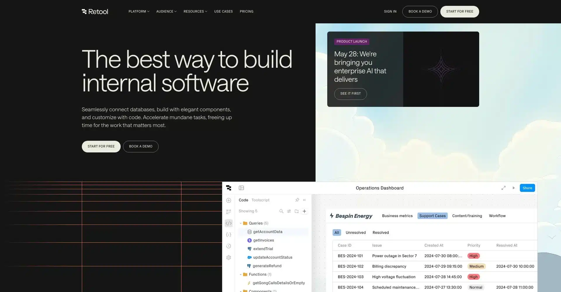 Captura de pantalla del sitio web de Retool