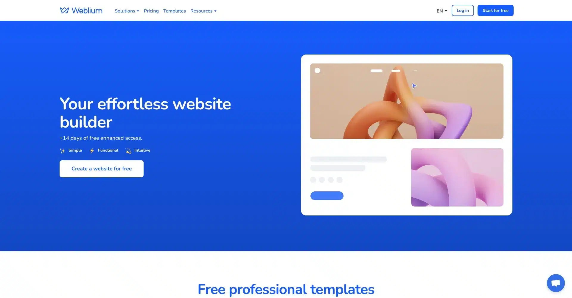 Interfaz principal del constructor de sitios web de Weblium