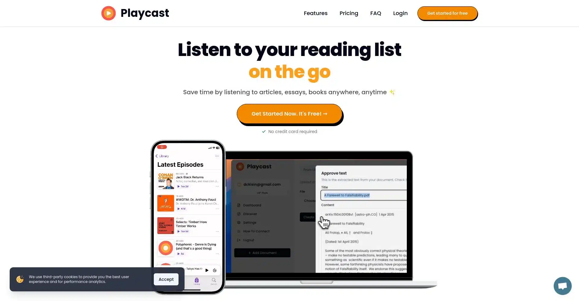 Interfaz del sitio web de Playcast en dispositivos móviles y computadoras