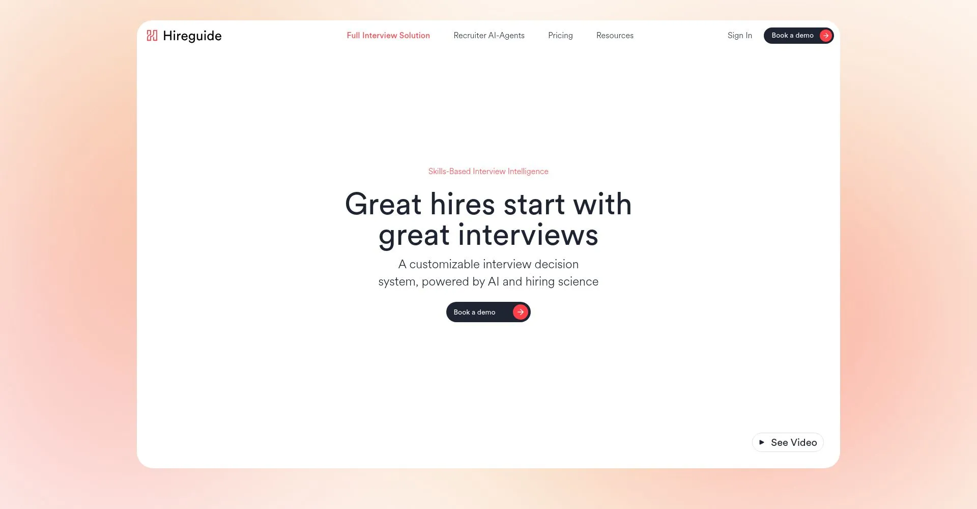 Página principal de Hireguide mostrando soluciones de entrevistas