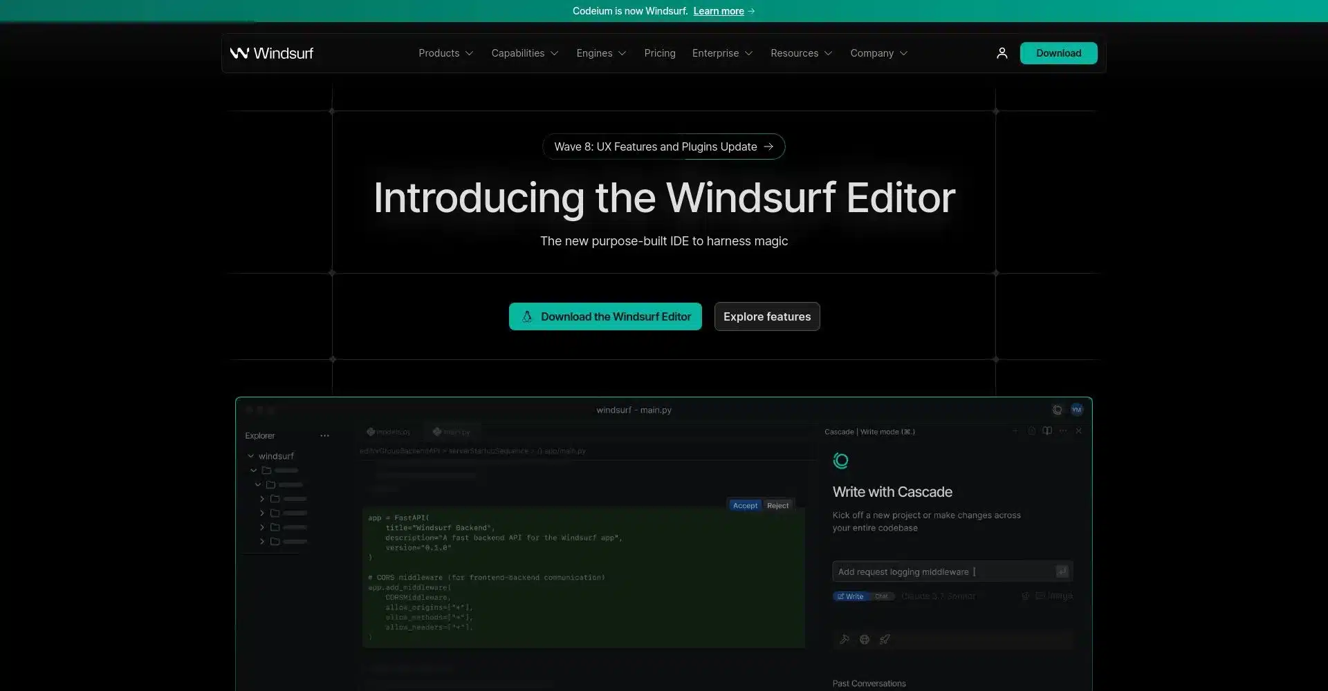 Captura de pantalla del Editor Windsurf
