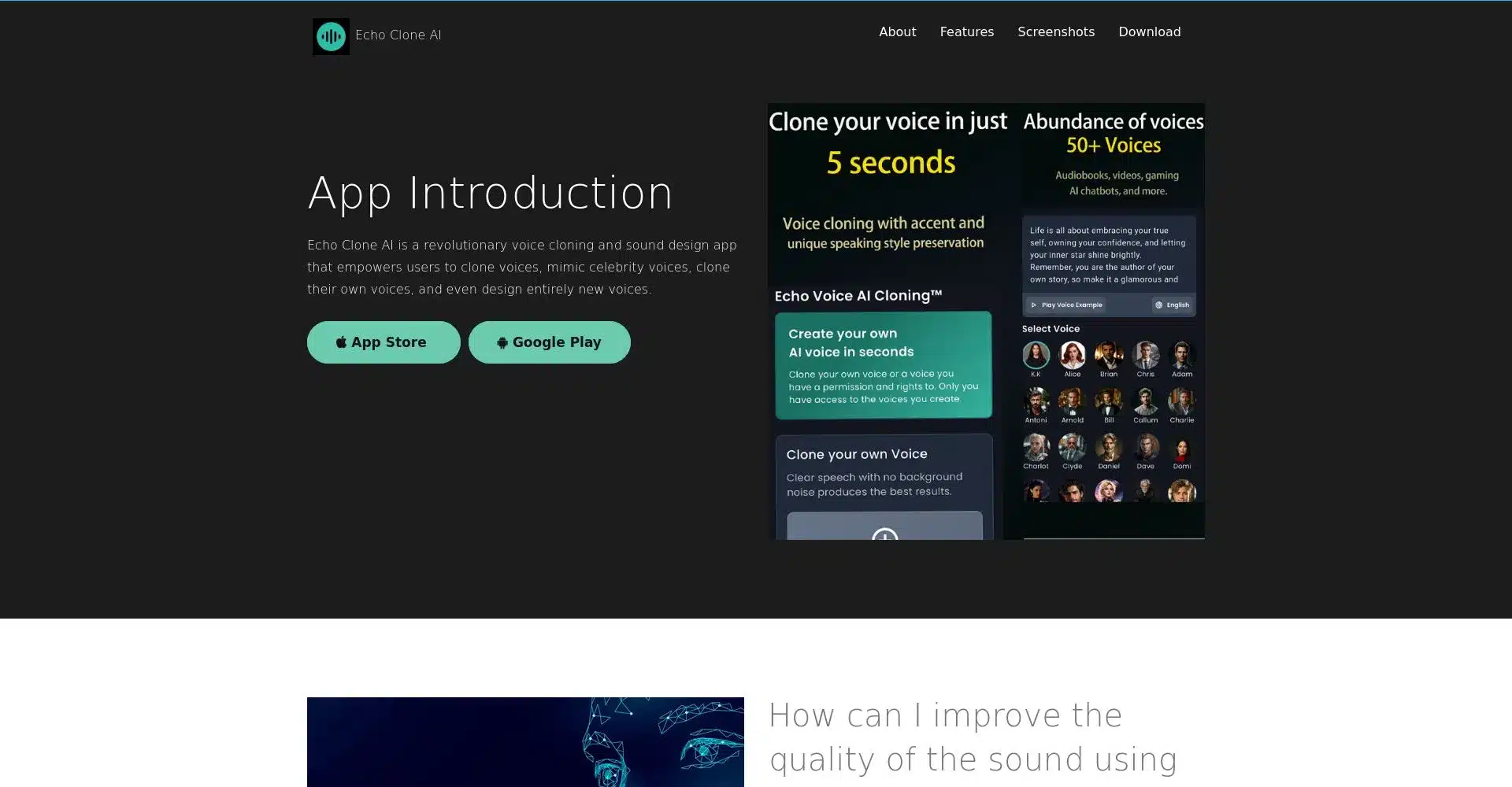 Captura de pantalla de la aplicación Echo Clone AI