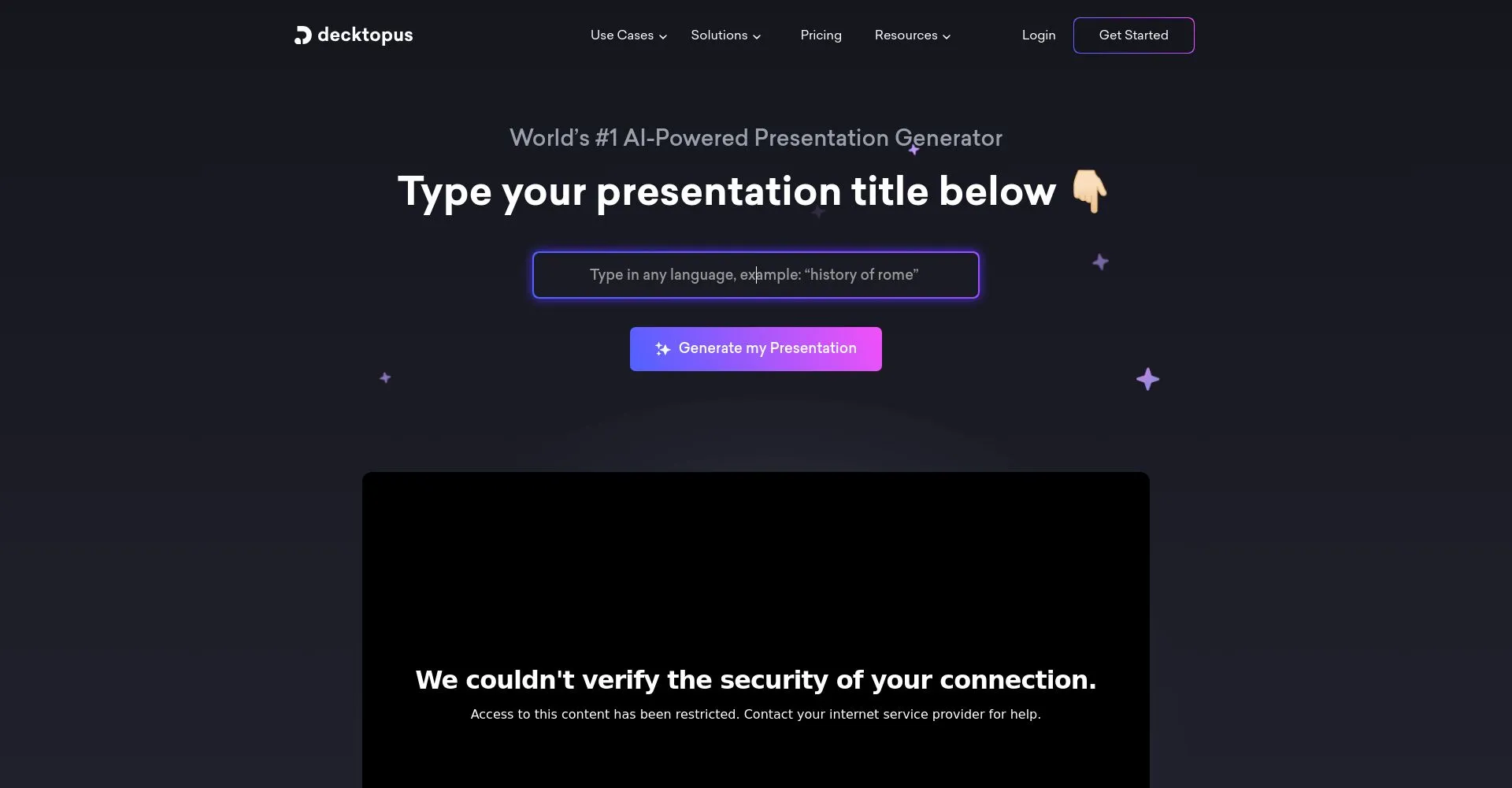Captura de pantalla de la página web de Decktopus