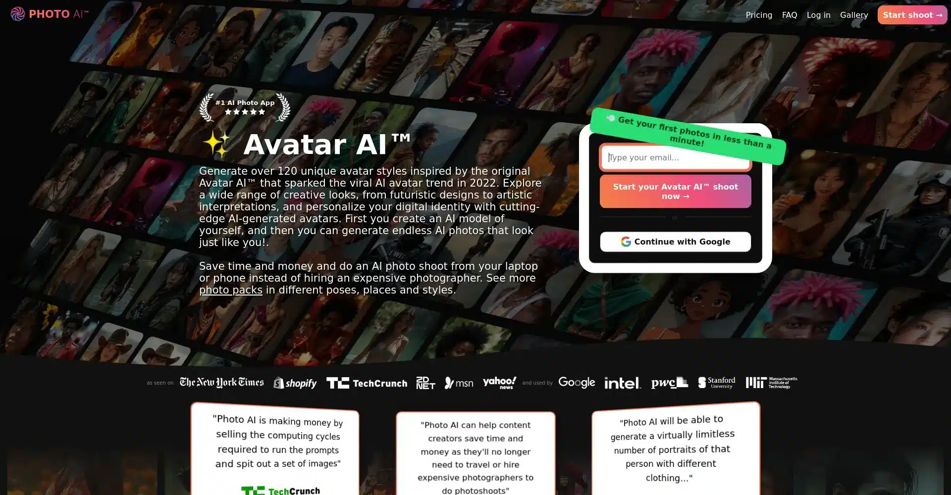 Interfaz de usuario de Photo AI para generar avatares con inteligencia artificial