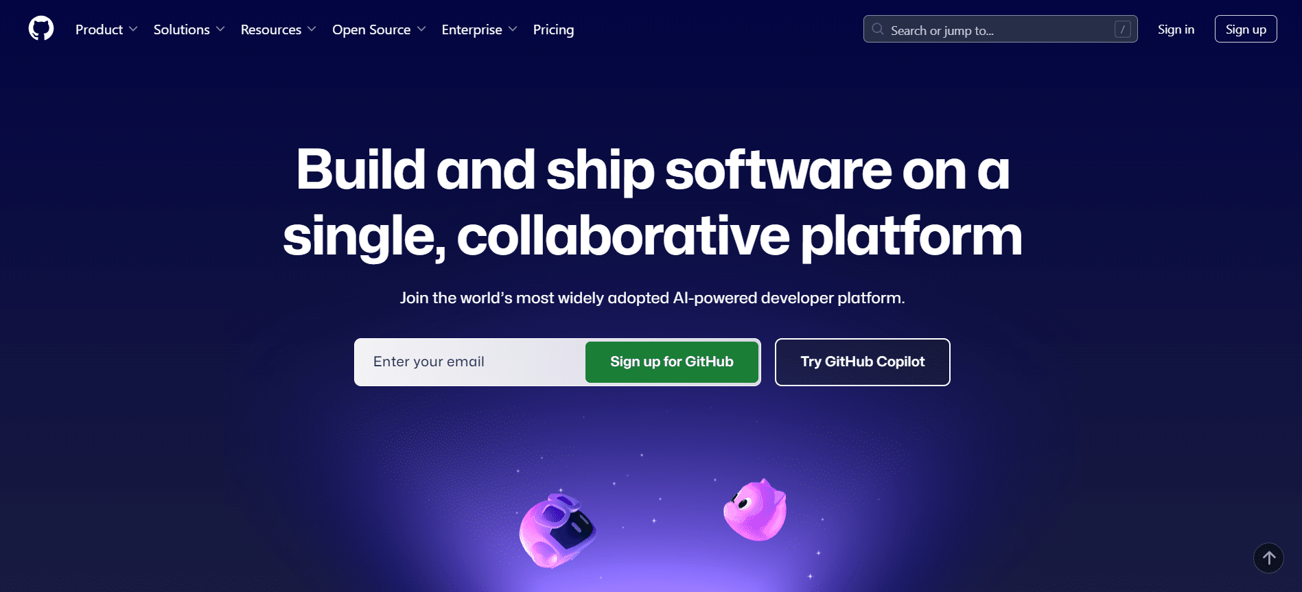 Captura de pantalla de la página principal de GitHub