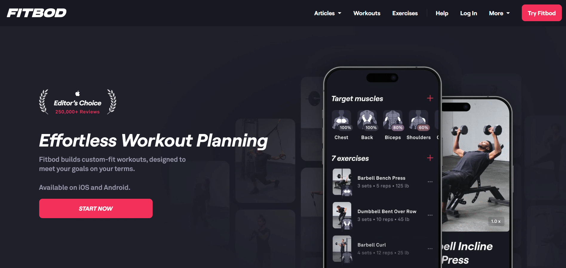 Interfaz de la app Fitbod mostrando ejercicios personalizados