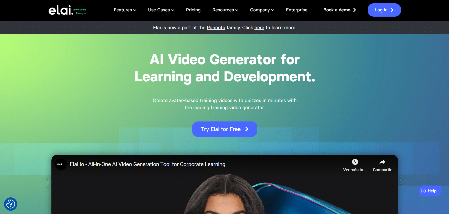 PƔgina principal del generador de videos AI de Elai