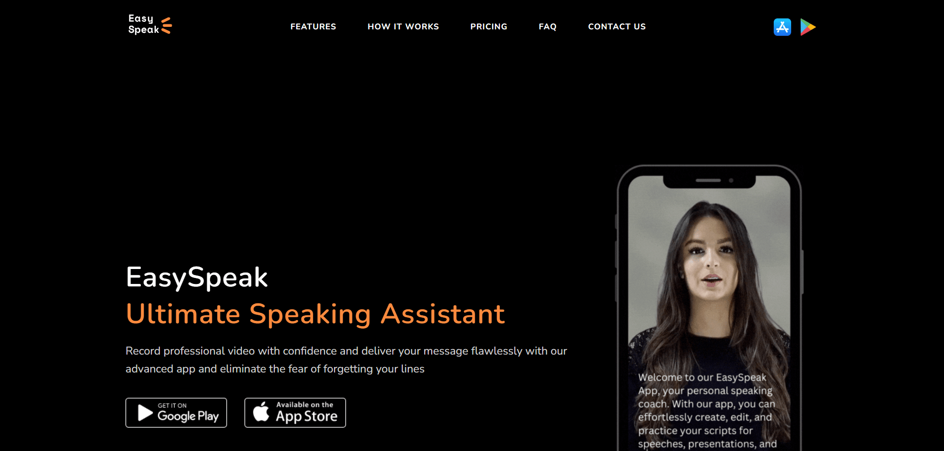 Mujer grabando video desde el móvil usando EasySpeak con texto visible en pantalla