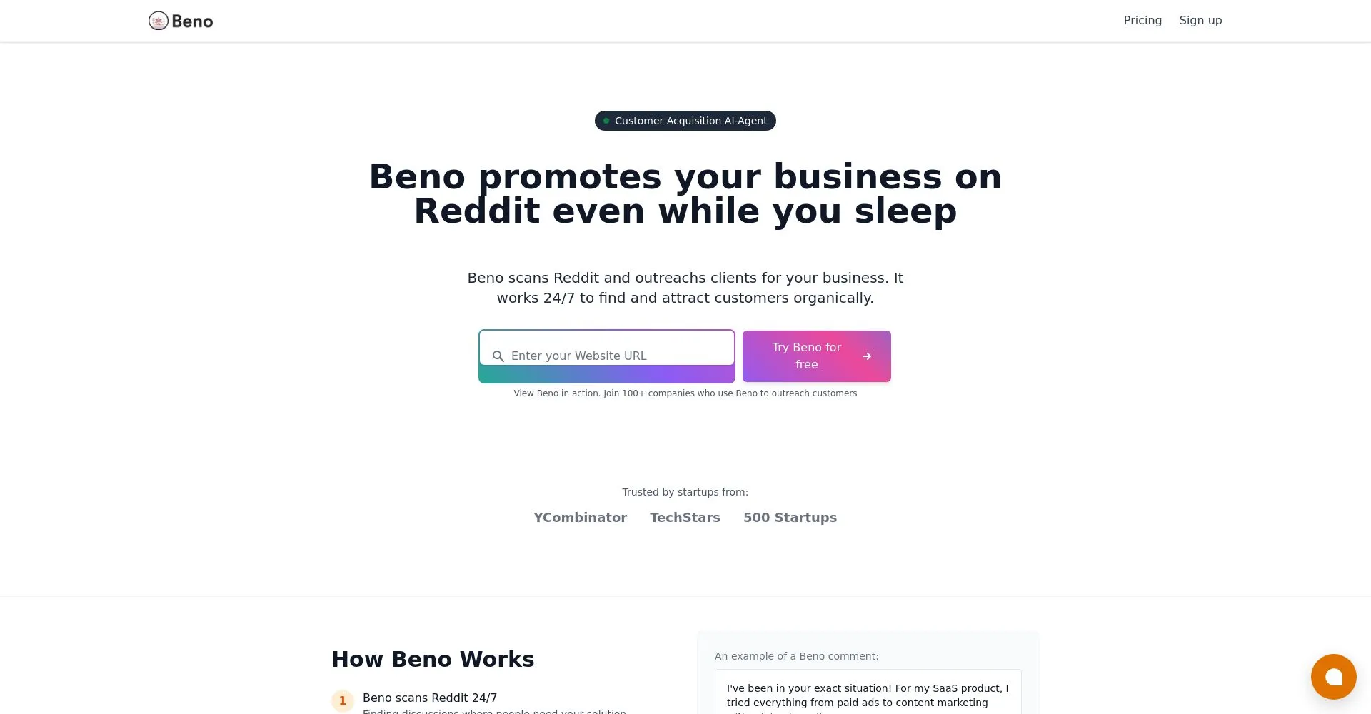Captura de pantalla del sitio web de Beno