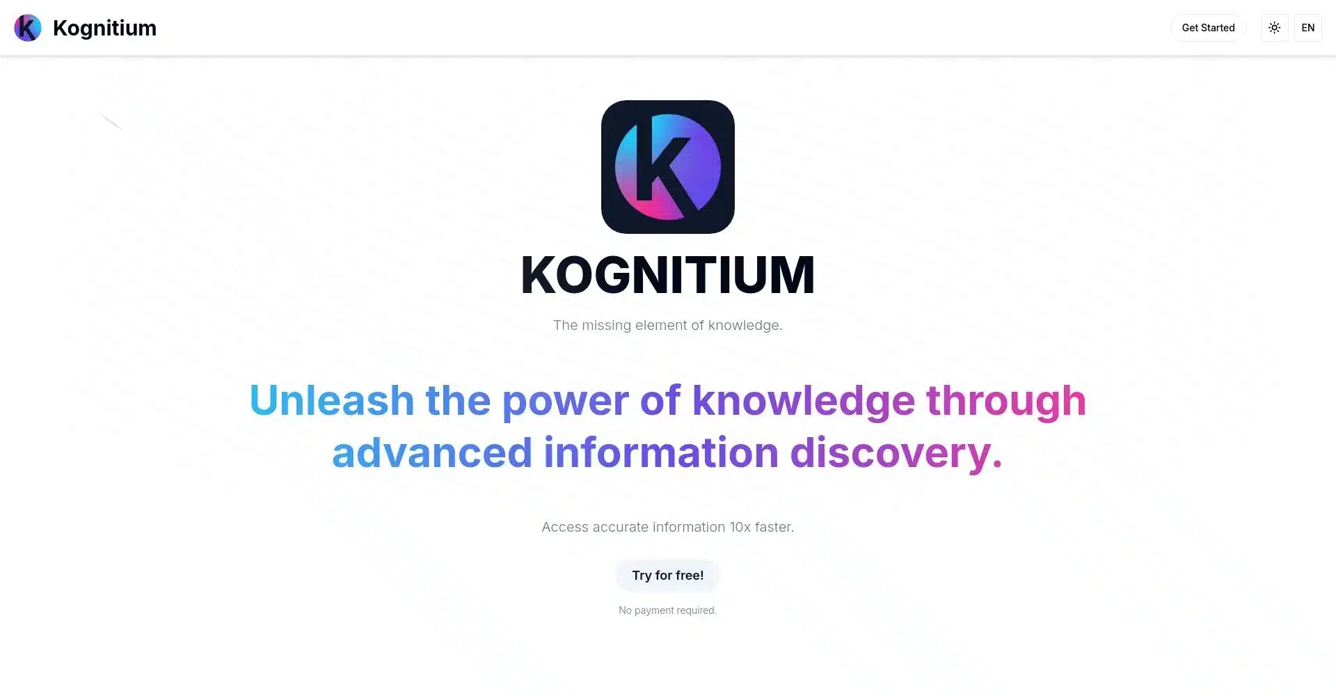 Pantalla de inicio de Kognitium