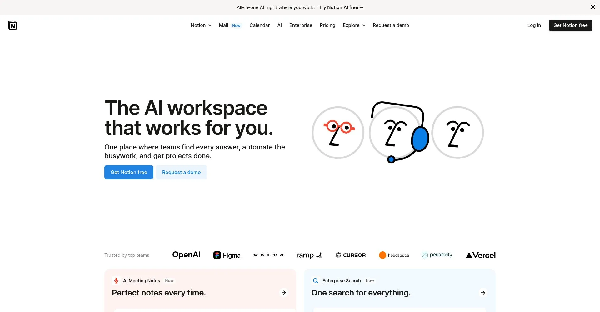 Página de inicio de Notion AI