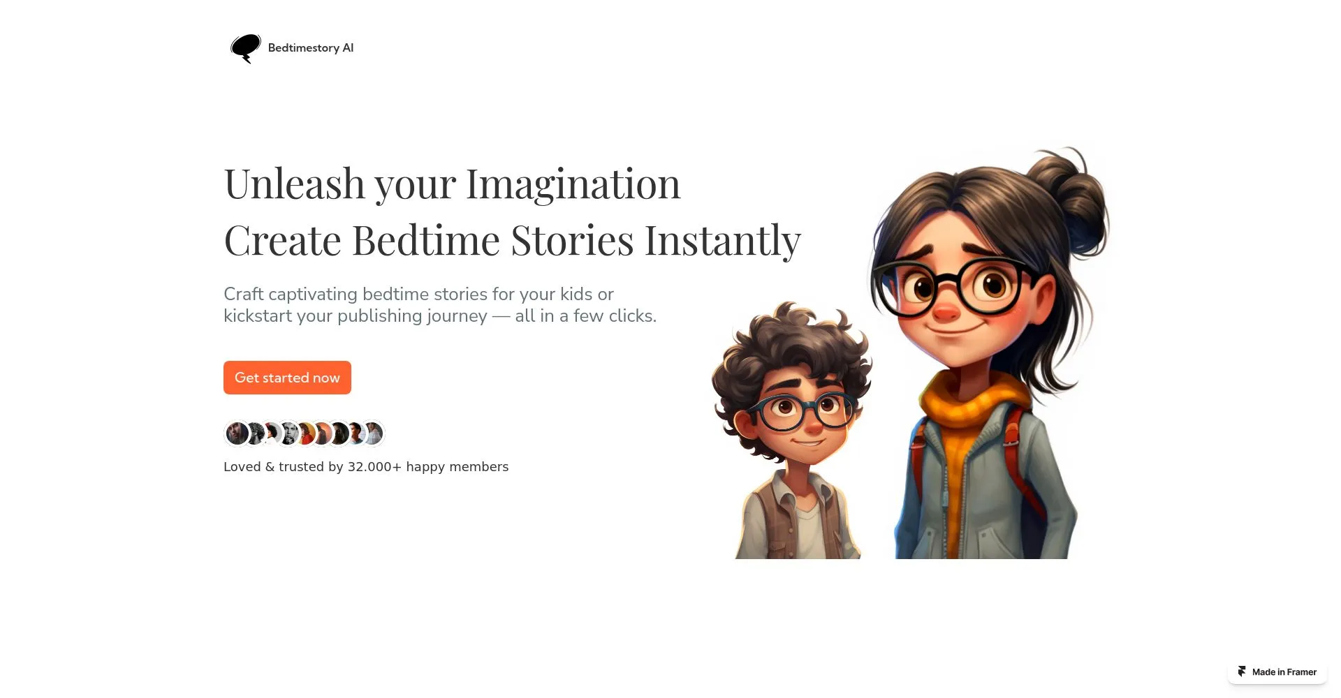 Personaje animado promoviendo la creación de historias para dormir.