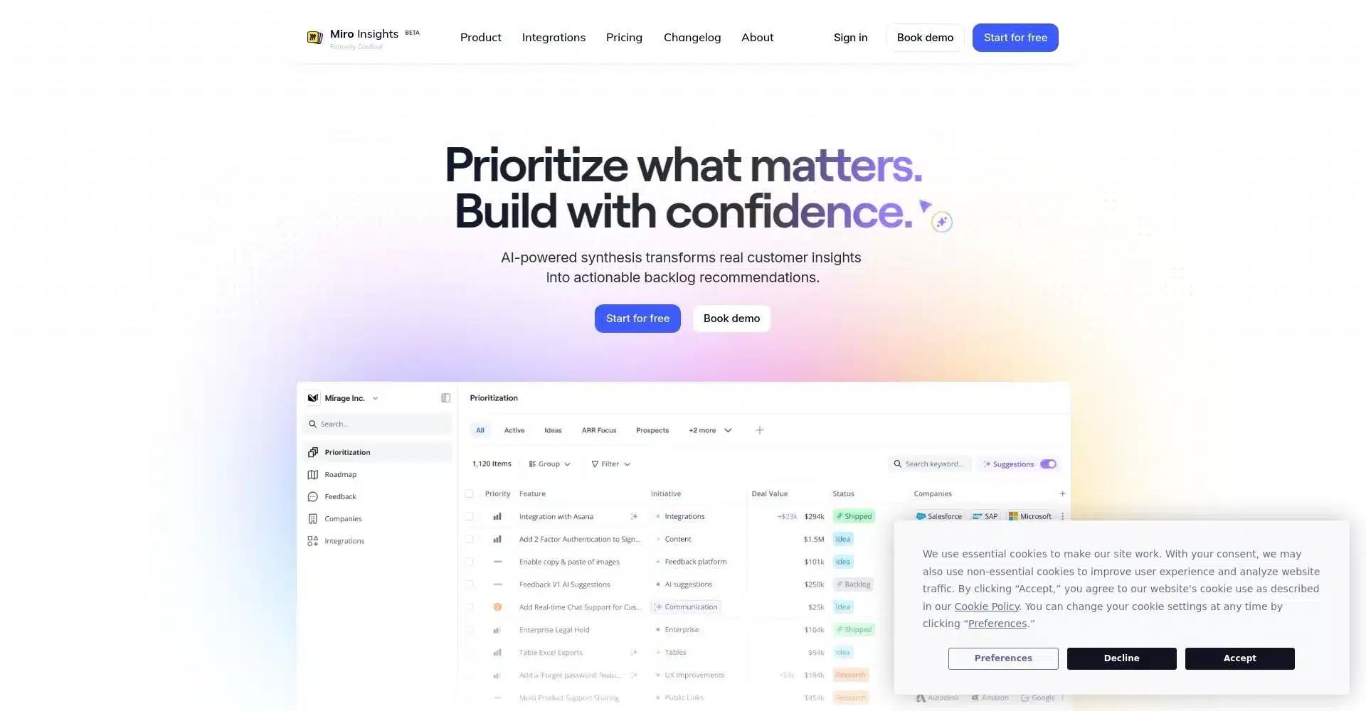 Captura de pantalla de Miro Insights para priorizar con confianza
