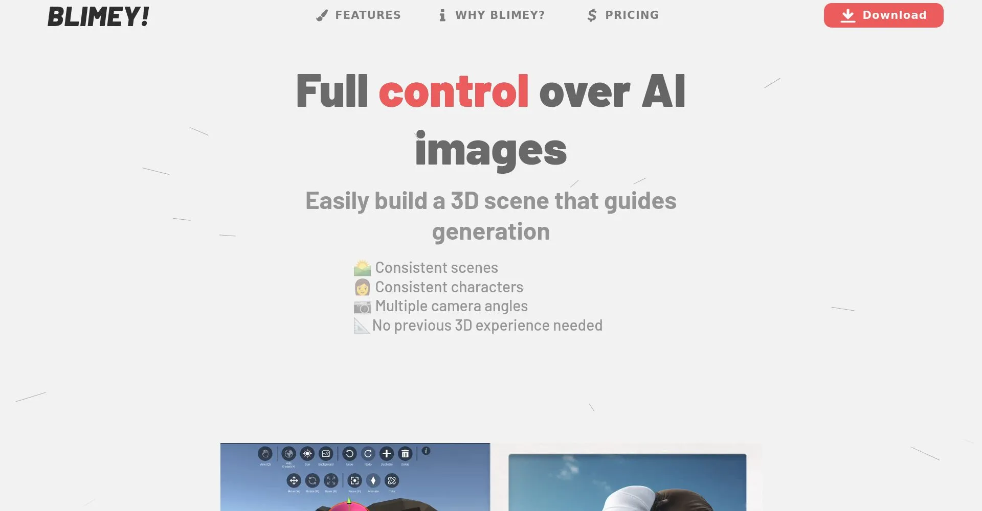 Captura de pantalla de Blimey sobre control de imágenes AI