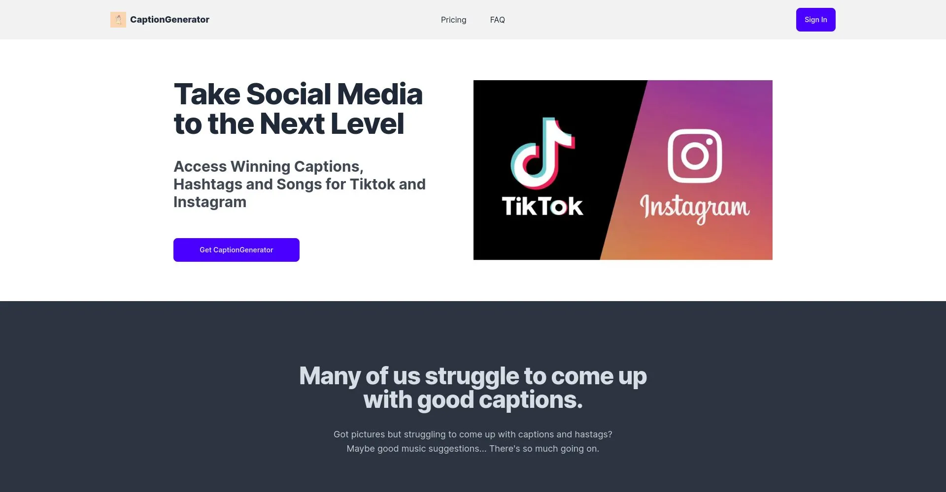 Interfaz de CaptionGenerator para TikTok e Instagram