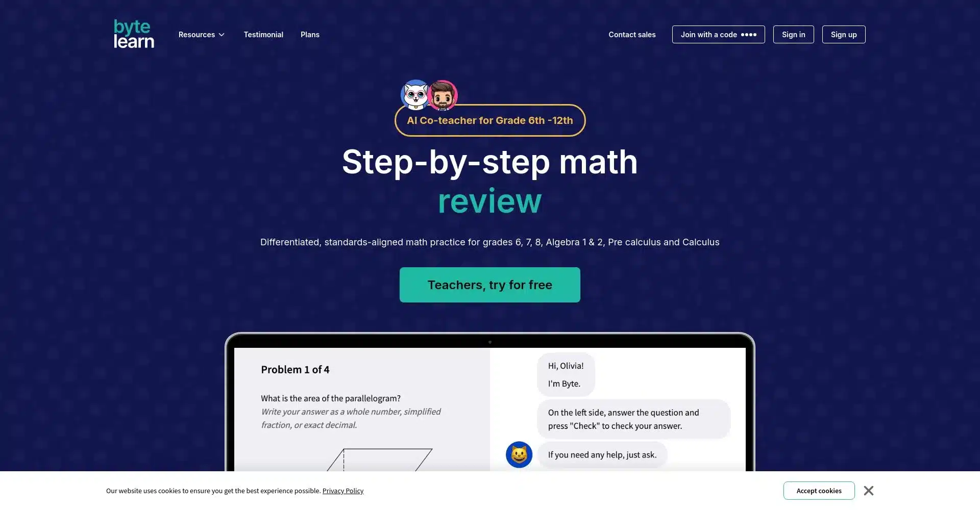 ByteLearn: Revisión de Matemáticas para Grados 6-12