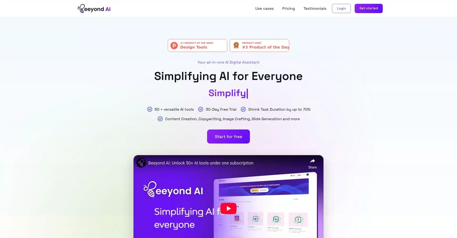 Página de inicio de Beeyond AI mostrando herramientas de IA