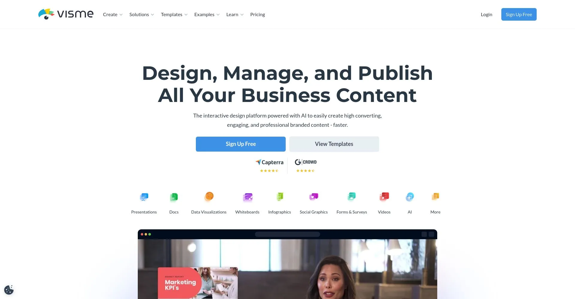 Captura de pantalla de la plataforma Visme para diseño de contenido empresarial