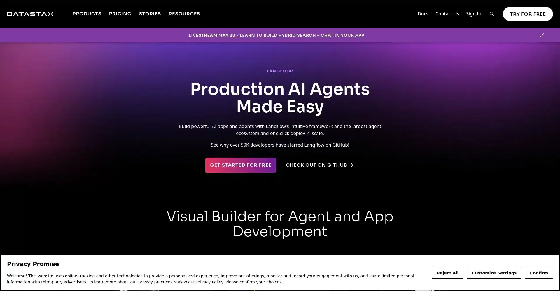 Interfaz de Langflow para construir agentes de IA