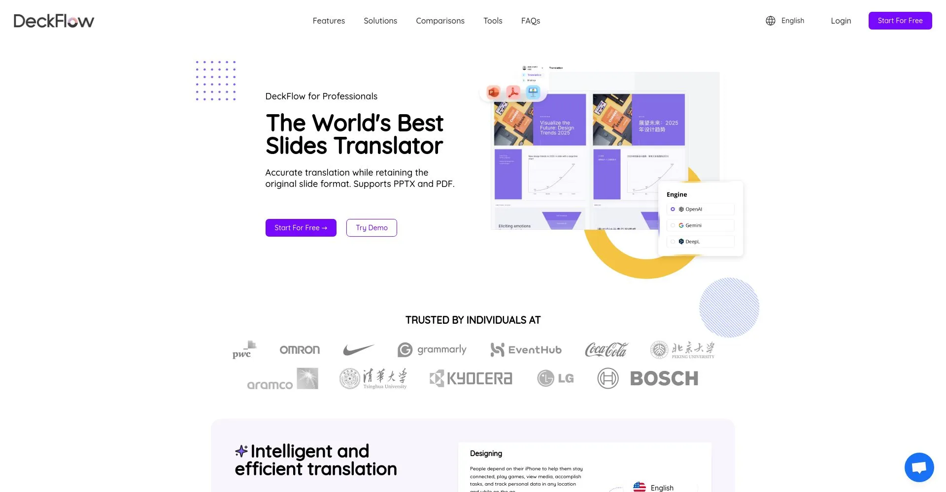 Interfaz de usuario de DeckFlow, traductor de diapositivas