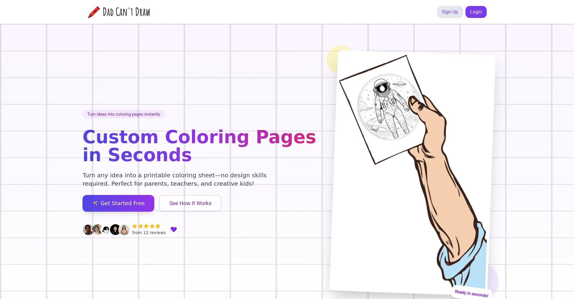 Mano sosteniendo una página para colorear de un astronauta