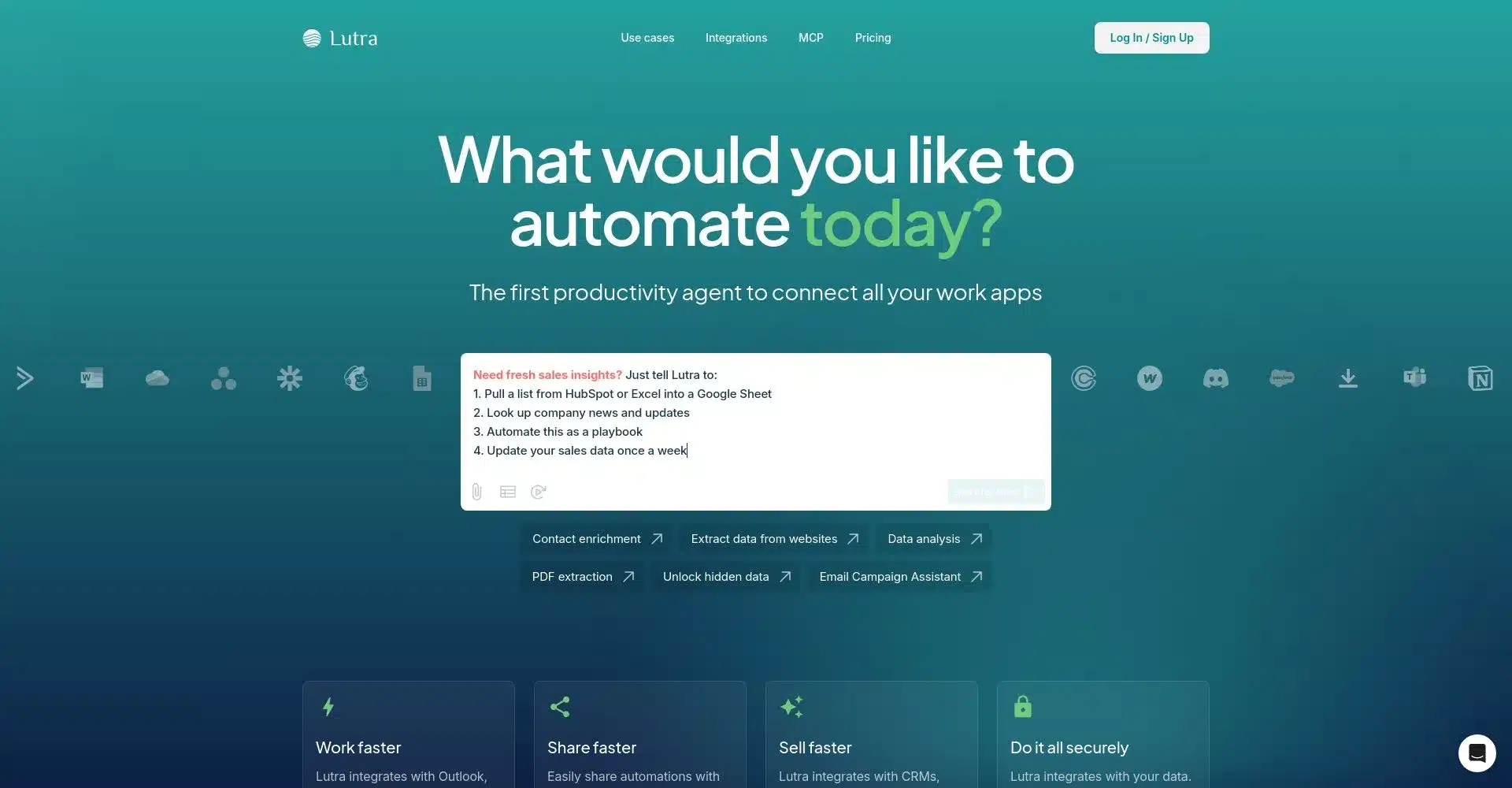Página principal de Lutra para automatización de trabajo