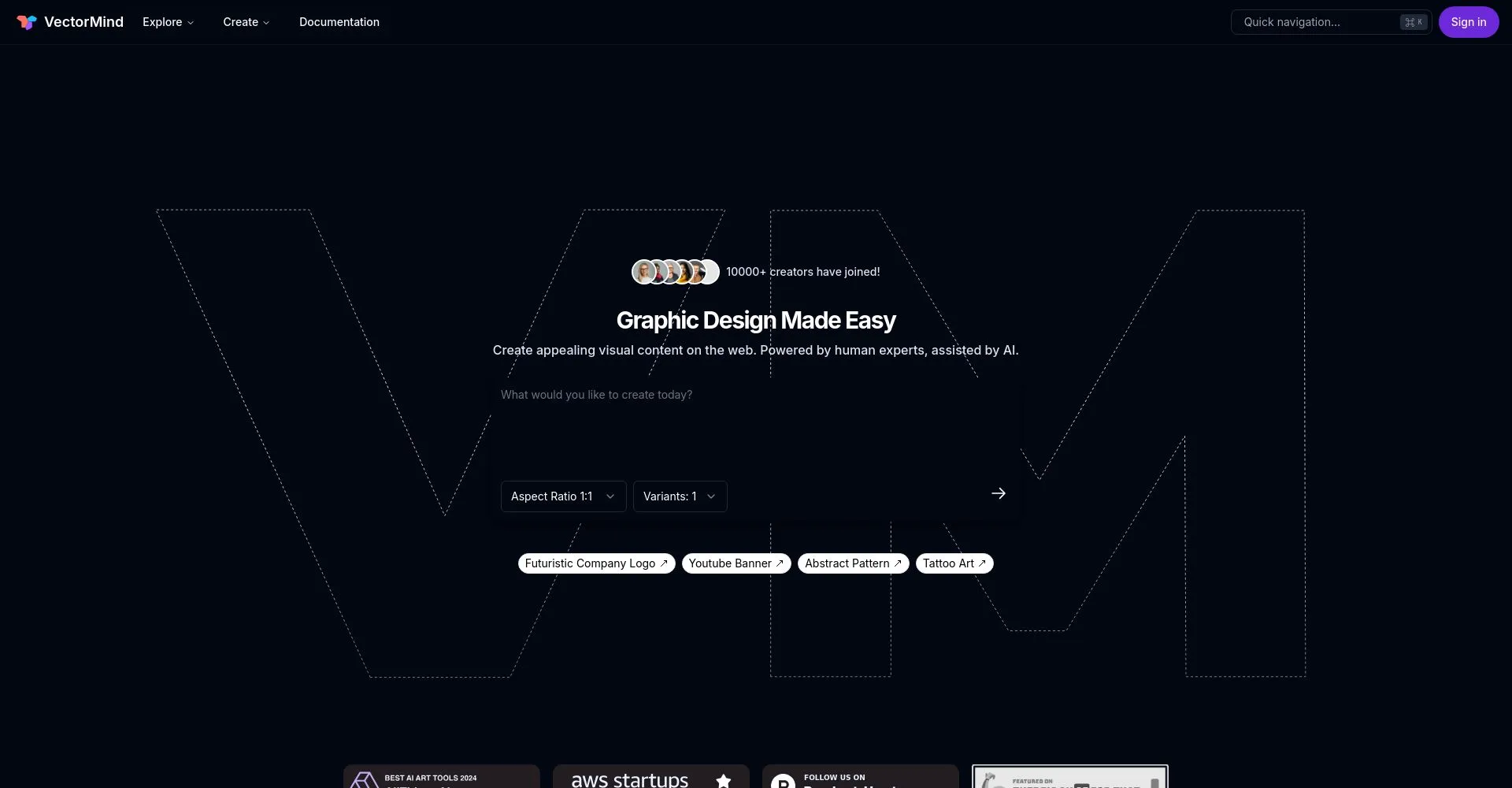 Página principal de VectorMind para diseño gráfico