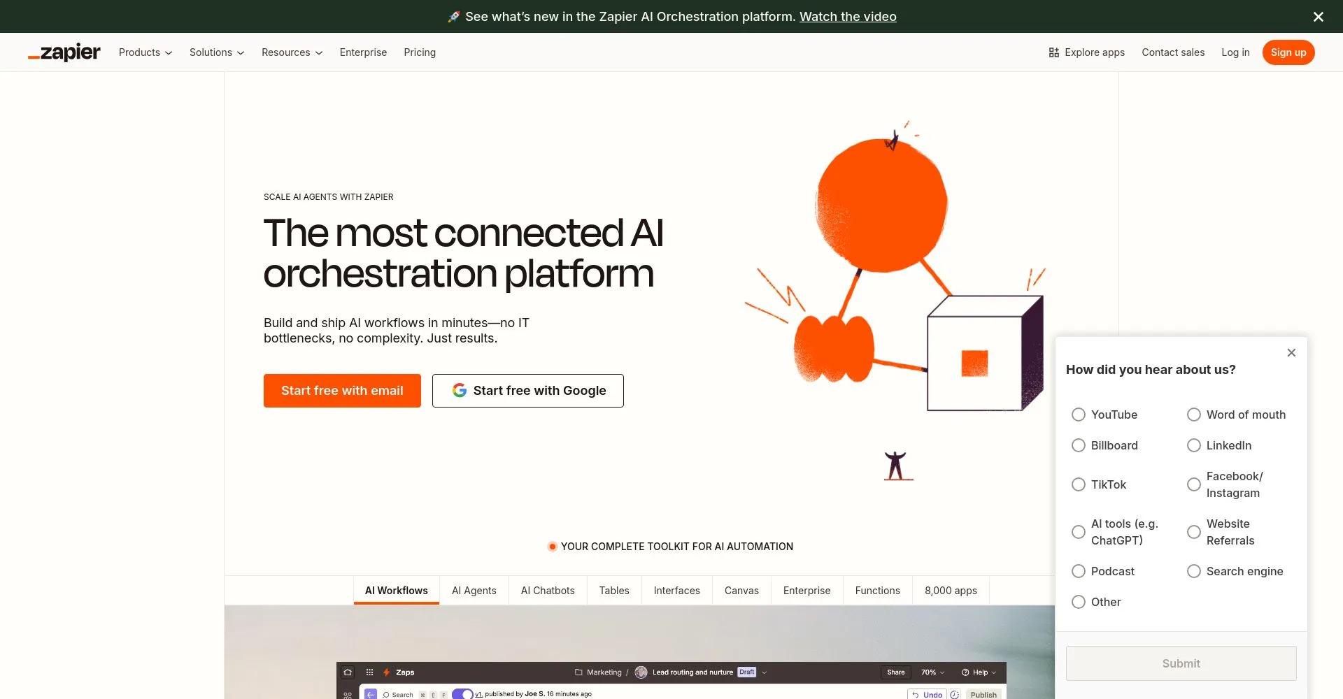 Inicio de la plataforma Zapier AI
