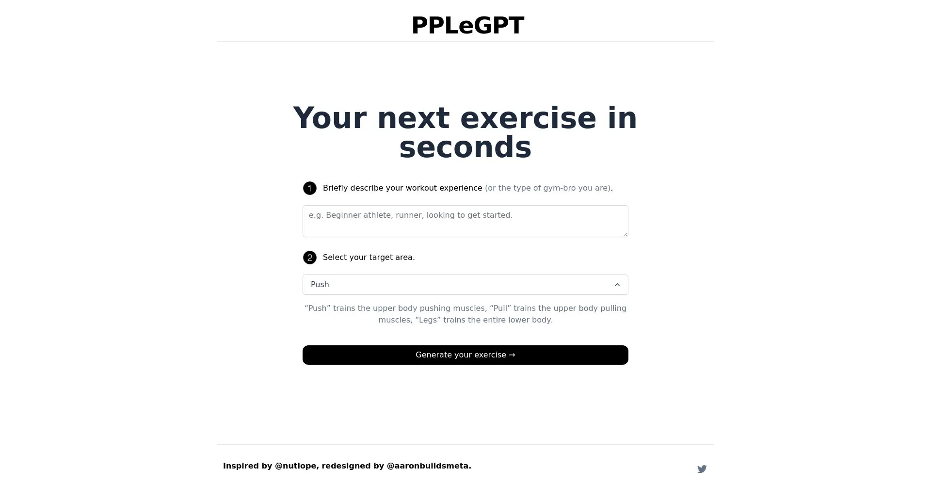 Interfaz de usuario de PPL e GPT para generar ejercicios de entrenamiento